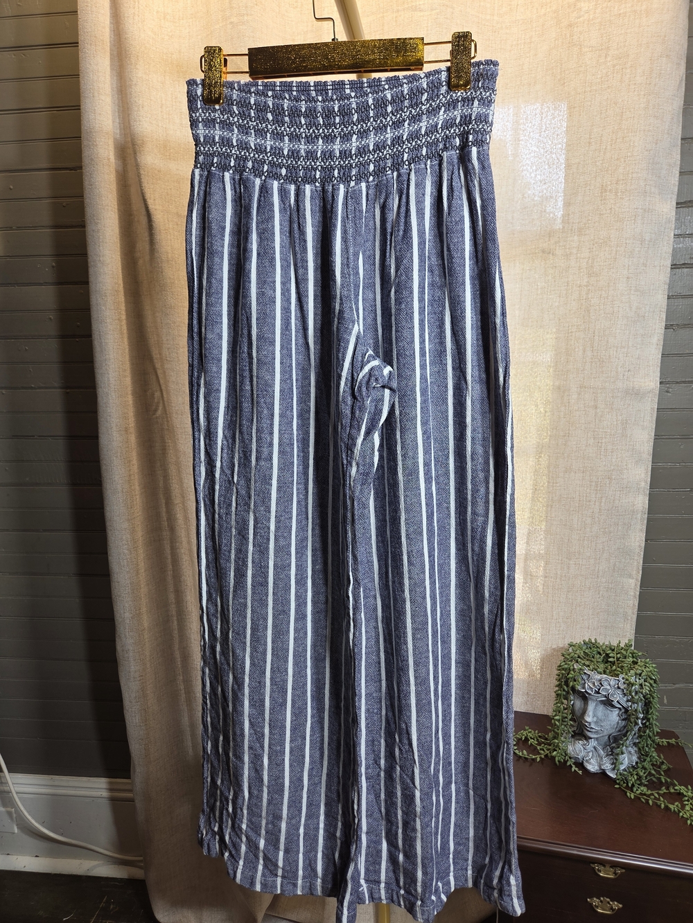 Rewash Navy and White Vertical Stripe Wide Leg Pants
